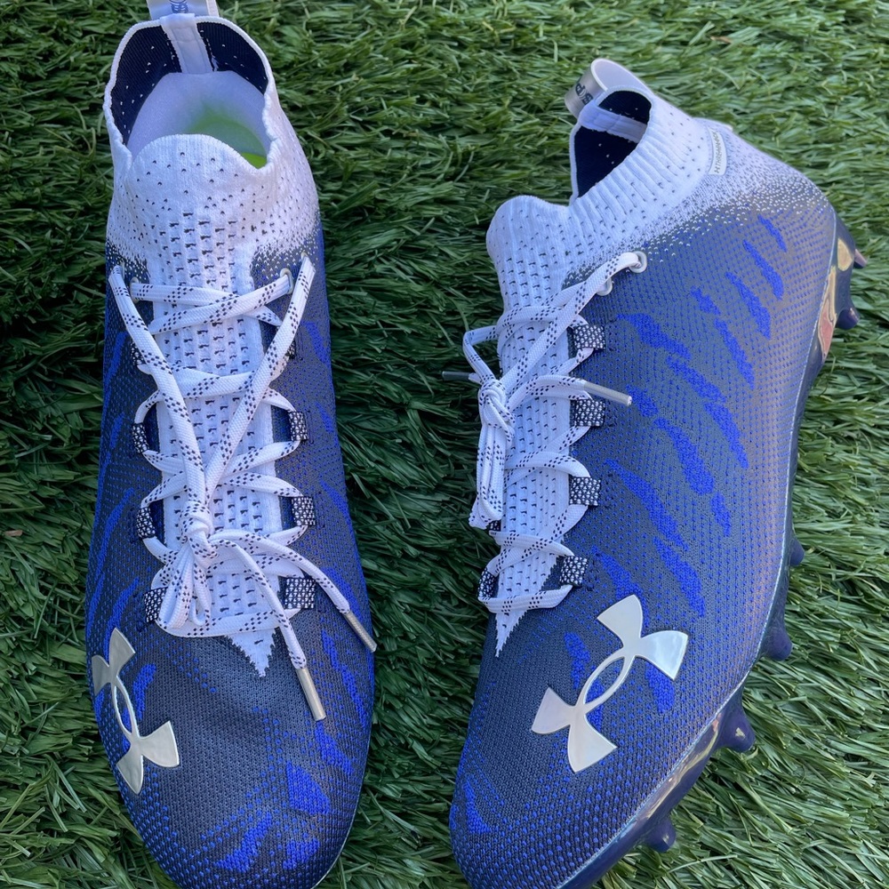 Under Armour SpotLight Lux MC White/Blue Football Cleats Size 15
